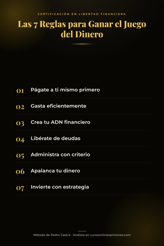 Opinión Certificación en Libertad Financiera 2026 — ¿Vale la Pena el Curso de Pedro Castre? Las 7 reglas para ganar el juego del dinero de Pedro Castre