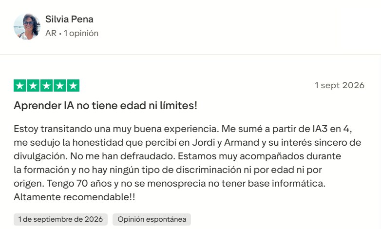 Reseña de CenteIA PRO en Trustpilot de una alumna de 70 años sin conocimientos informáticos