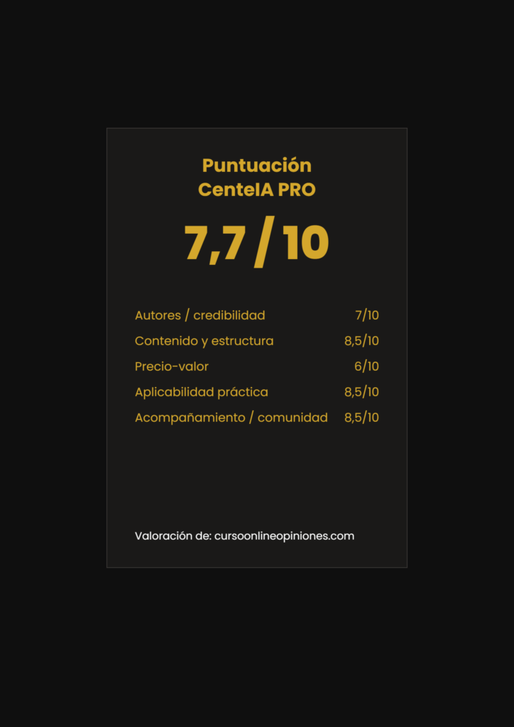 Puntuación final de CenteIA PRO: 7,7 sobre 10
